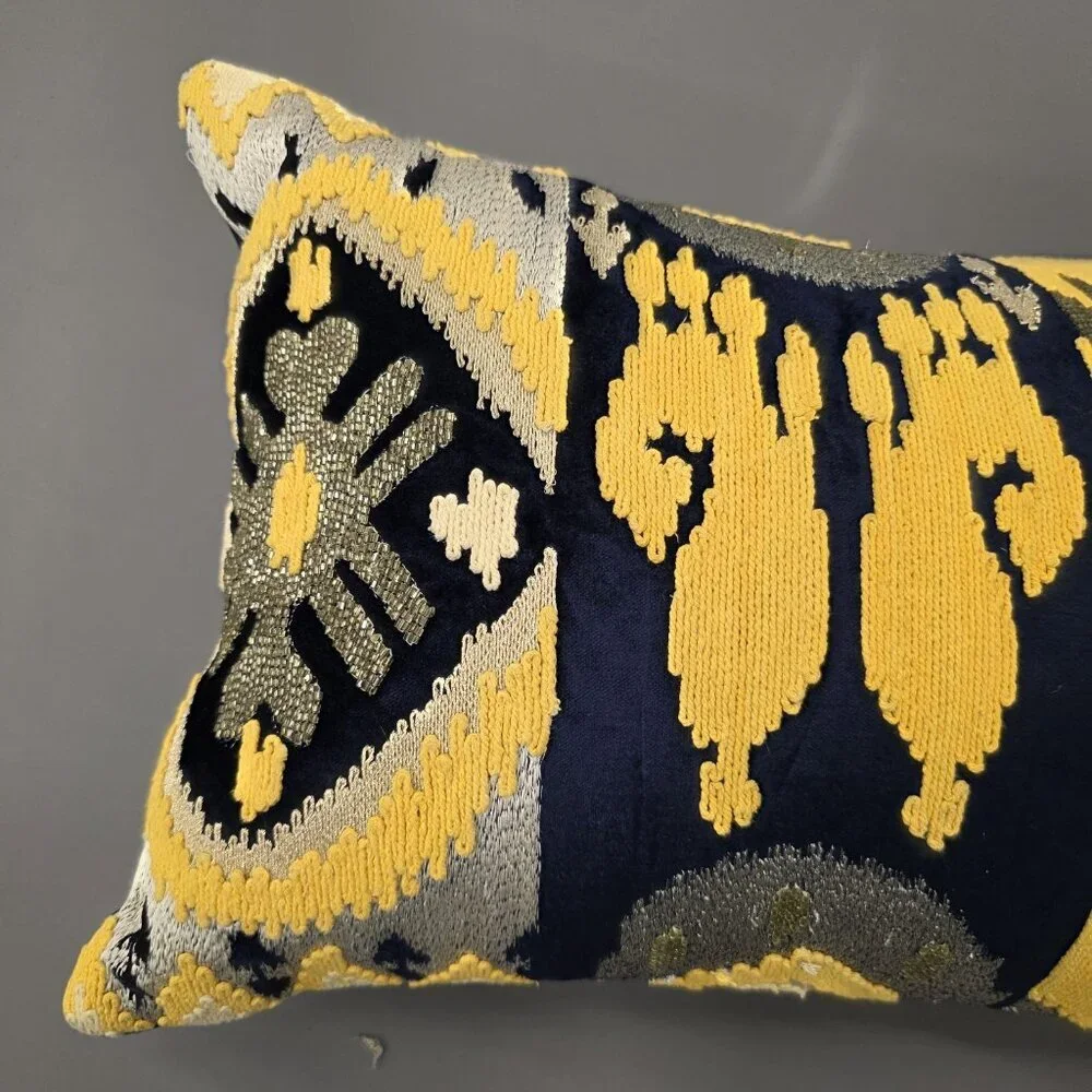 CALLISTO HOME COASTAL MODERN IKAT METALLIC VELVET PILLOW FEATHER DOWN 22X12